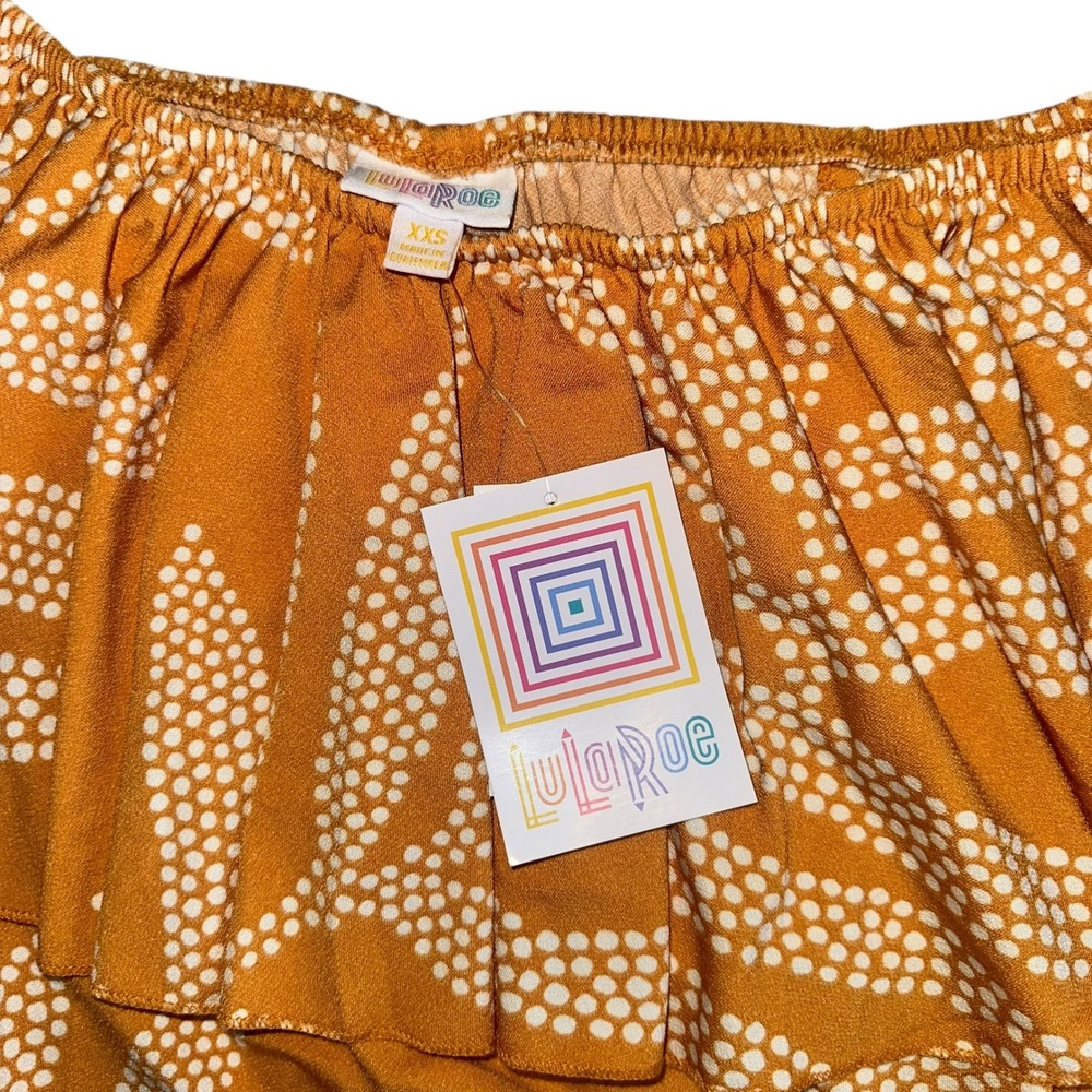 LuLaRoe XXS Off The Shoulder‎ Ruffle Top Mustard Yellow Leaf Print - Picture 4 of 4